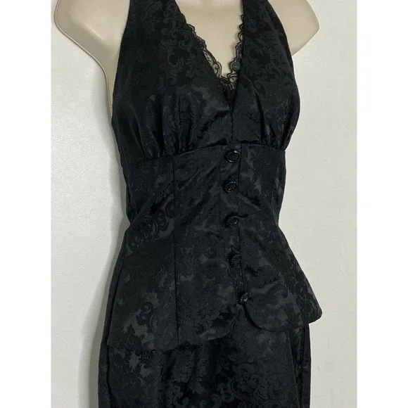 Jessica McClintock Gunne Sax Vintage 90’s Black Paisley Halter Dress Size 3/4 B4 - Picture 2 of 5